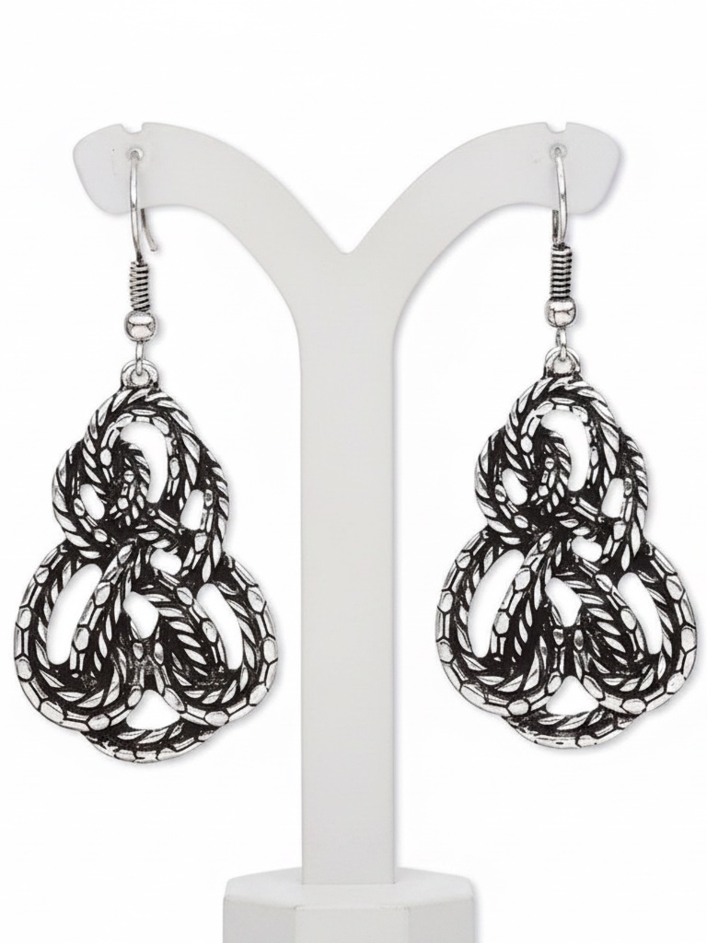 Womens Vintage Silver Tone Knot Design Earrings